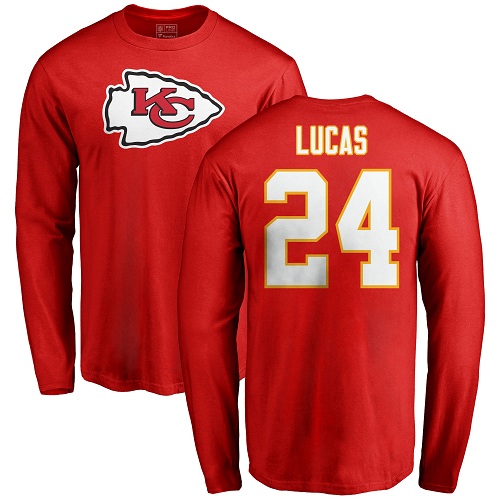 Men Kansas City Chiefs #24 Lucas Jordan Red Name and Number Logo Long Sleeve T-Shirt